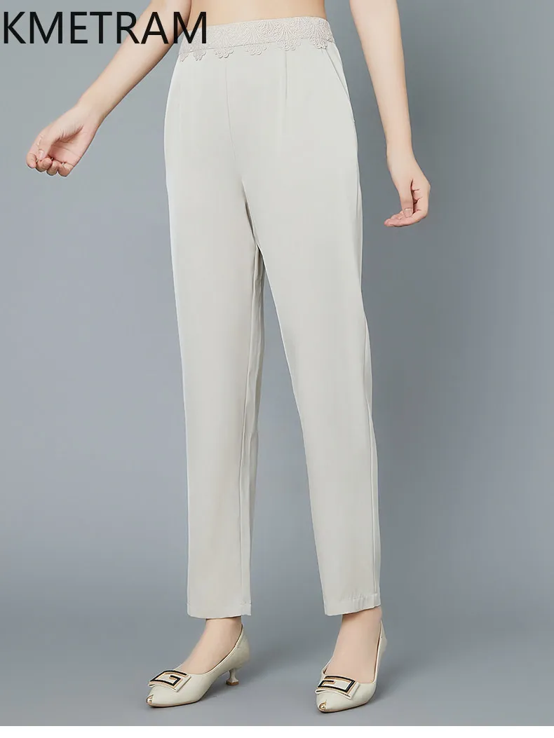 KMETRAM 90% Mulberry Silk Women Trousers 2026 Summer High-end Middle-aged Women's Ankle-length Elegant Pencil Pants Ropa Mujer