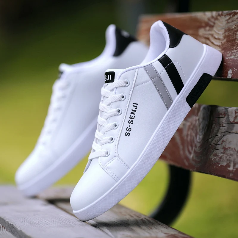 High Quality Men's Leather Sneakers Casual Outdoor Shoes Lace-Up Trendy Vulcanized Tenis Hombres