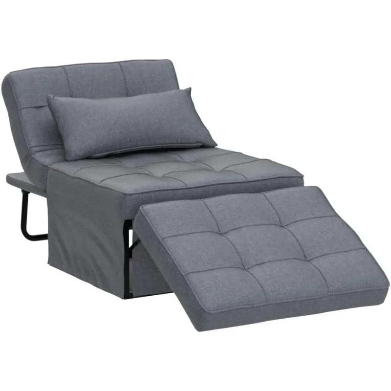 4 in 1 Multi-Function Folding Ottoman Breathable Linen Couch Bed with Adjustable Backrest Modern Convertible Chair