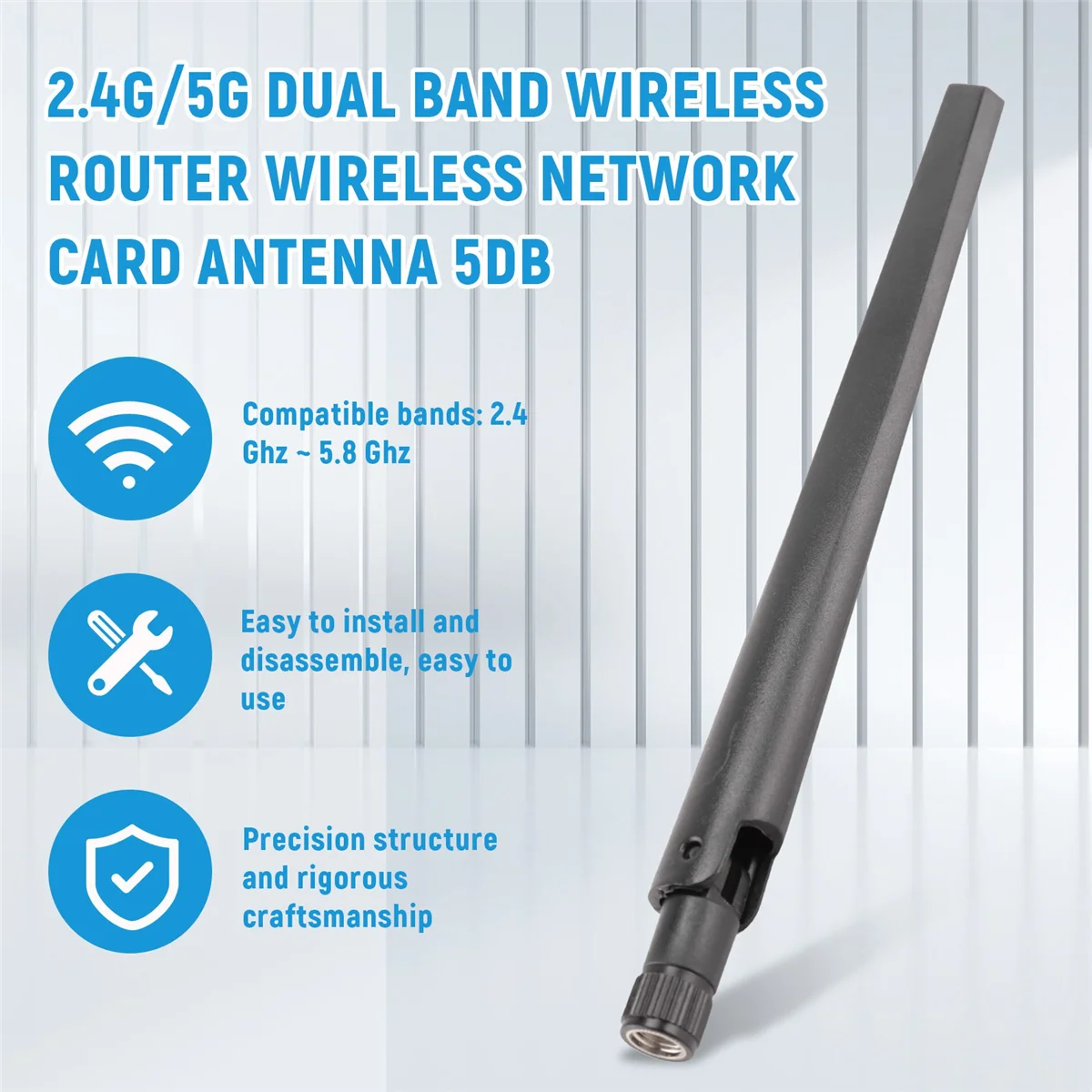 B64C3 PCS New Metal WiFi Antenna of RP-SMA Interface with 5DBi 2.4G/5G Dual-Band Wireless Wifi Antenna for ASUS RT-AC68U