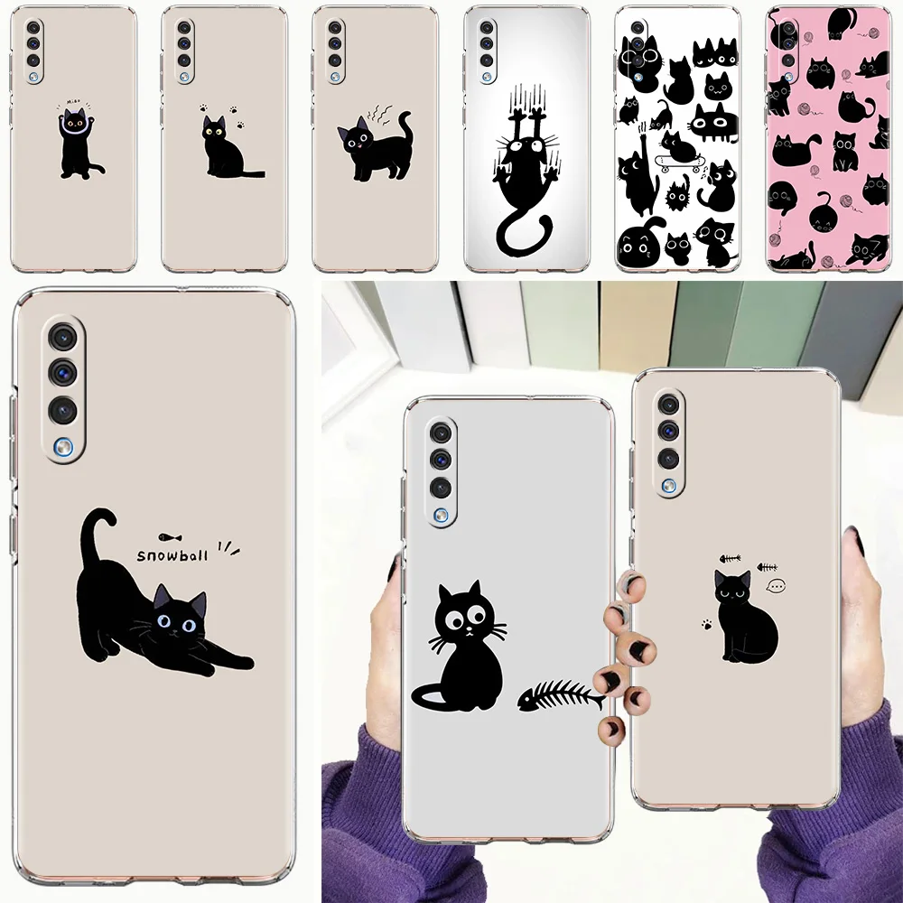 Phone Case For Samsung A56 A36 A26 A24 A16 A14 A12 A32 A50 A70 A20E A22 A40 A34 A54 A42 A52 5G A04s A06 Cover Funny Black Cat