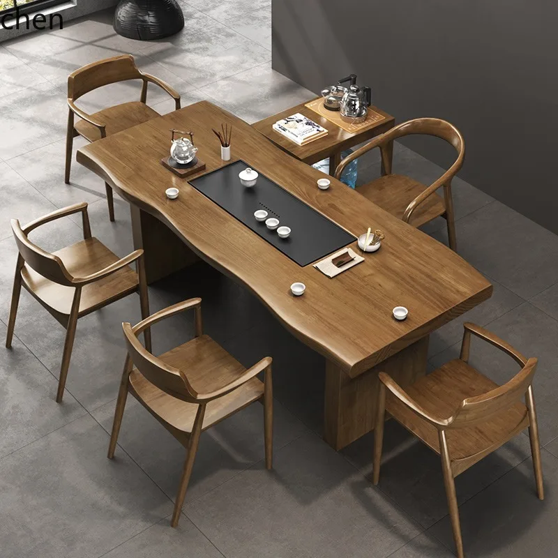 

HYS solid wood tea table new Chinese office kung fu tea table tea tray integrated modern simple table and chair combination