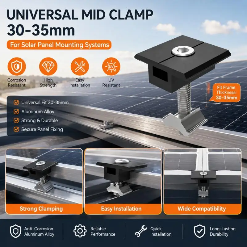 Solar Panel Mounting Clamp Heavy Duty Aluminum Quick Installation Weatherproof for Home Rooftop Solar Power Projects