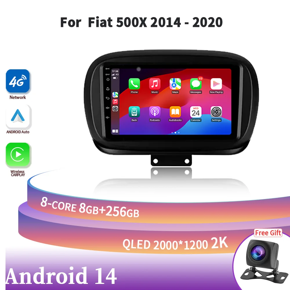 

Wireless Carplay Stereo For Fiat 500X 2014-2020 Android 14 Head Unit Car Radio Central Multimedia Navigation Screen 2DIN 4G GPS