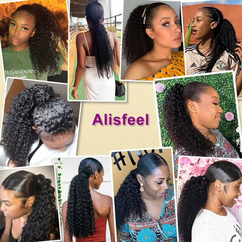 غريب مجعد اللون الطبيعي التفاف حول الشعر البشري معجون سحري ذيل حصان 100٪ وصلة إطالة شعر طبيعي برازيلي #6