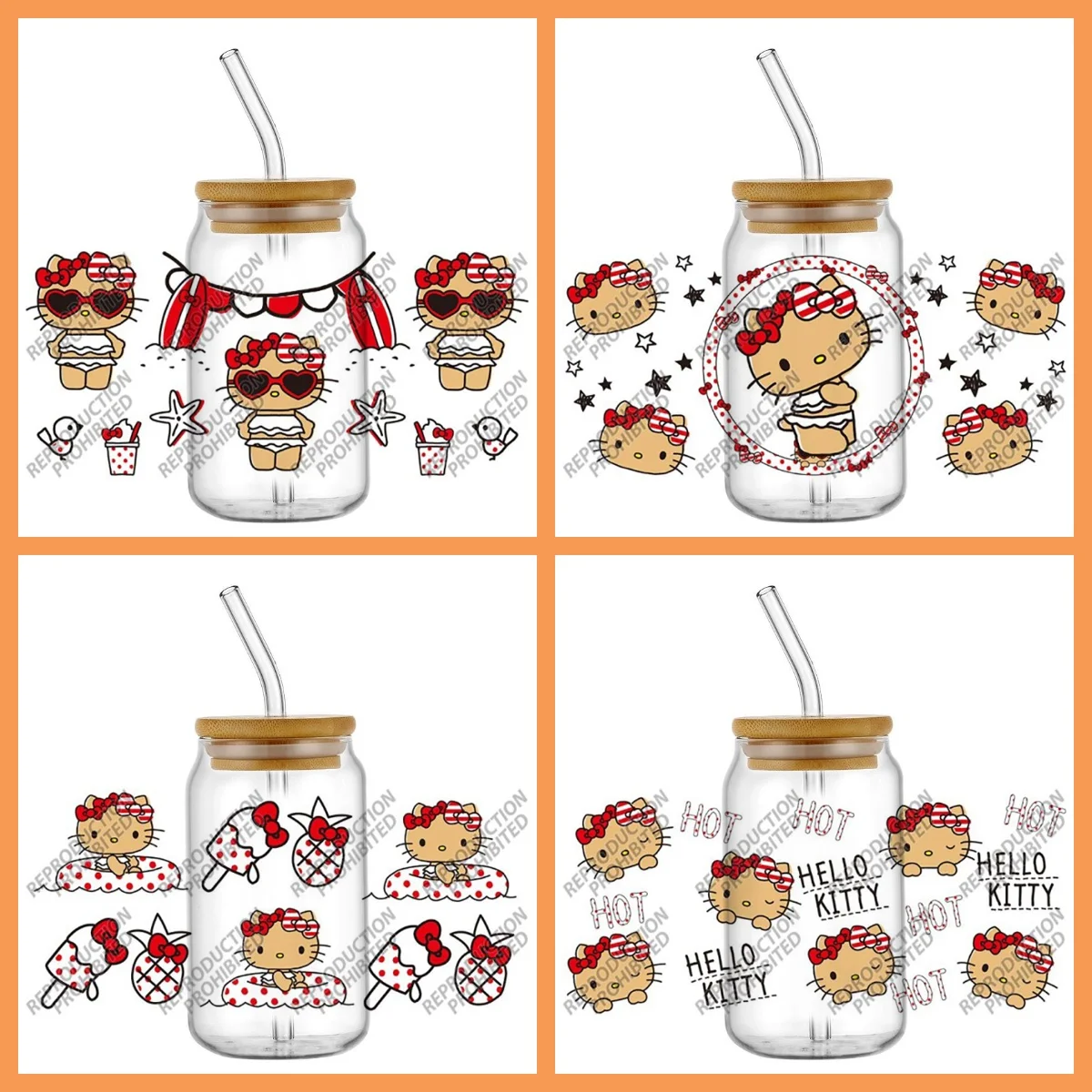 

New Design Seaside Kawaii Kitty Waterproof DIY Decal Transfers UV DTF Crystal Stickers 16oz UV DTF Tumbler Cup DIY Wraps Sticker
