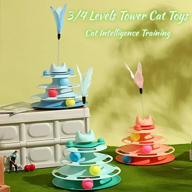 NEW 4 Levels Cats Toy Tower Tracks Cat Toys Interactive Cat Intelligence Training Amusement Plate Tower Pet Products Cat Tunnel