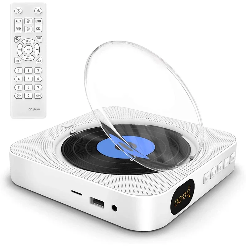 

Portable CD Player Built-in Speaker Stereo with Double 3.5mm Headphones Jack LED Screen Wall Mountable CD Music Player