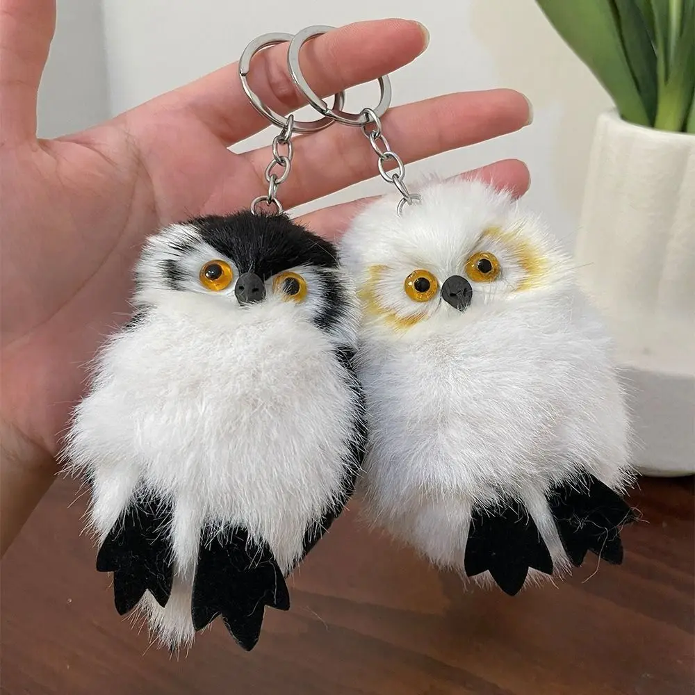 1Pcs Creative Cute Owl Plush Keychain Alloy Backpack Pendant Fluffy Car Key Chain Plush Cartoon Doll Backpack Decoration