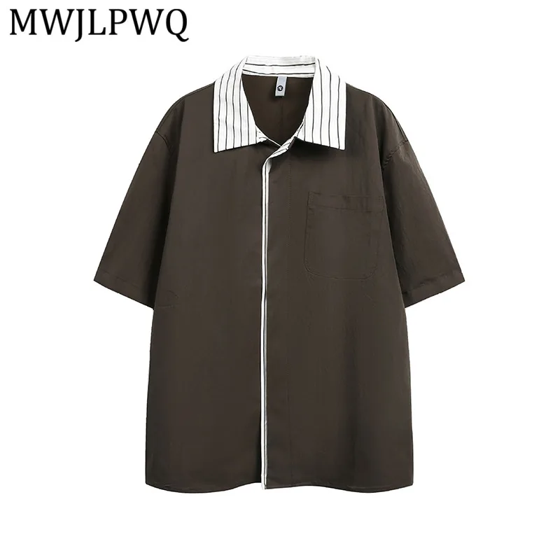 

Мужская рубашка MWJLPWQ в американском стиле с эффектом двухслойности, с коротким рукавом, с пэчворк-дизайном, летняя новинка 2026 года, модель 13708