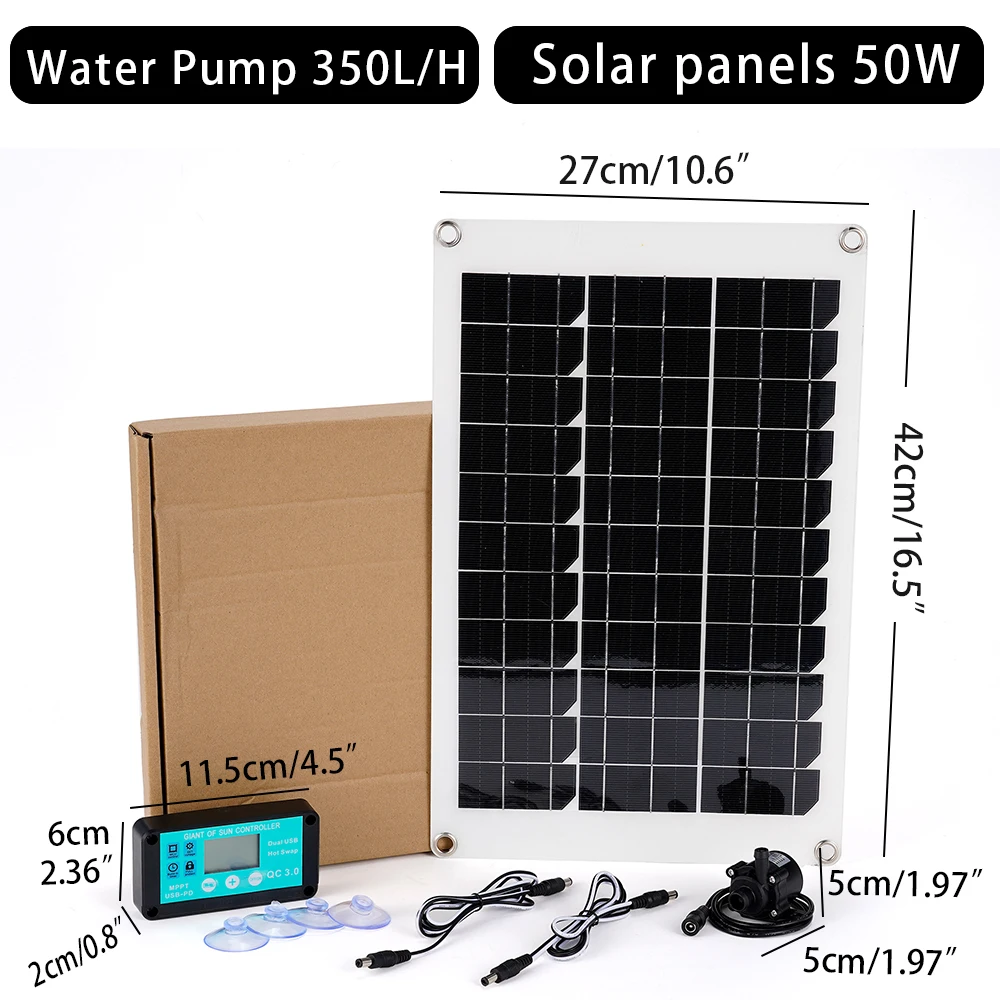 DC12V 350L/H Solar Panels Fountain Water Pump Solar Panel Powered 10A Contrrol Camping Travel Solar Panel Water Pool Kit