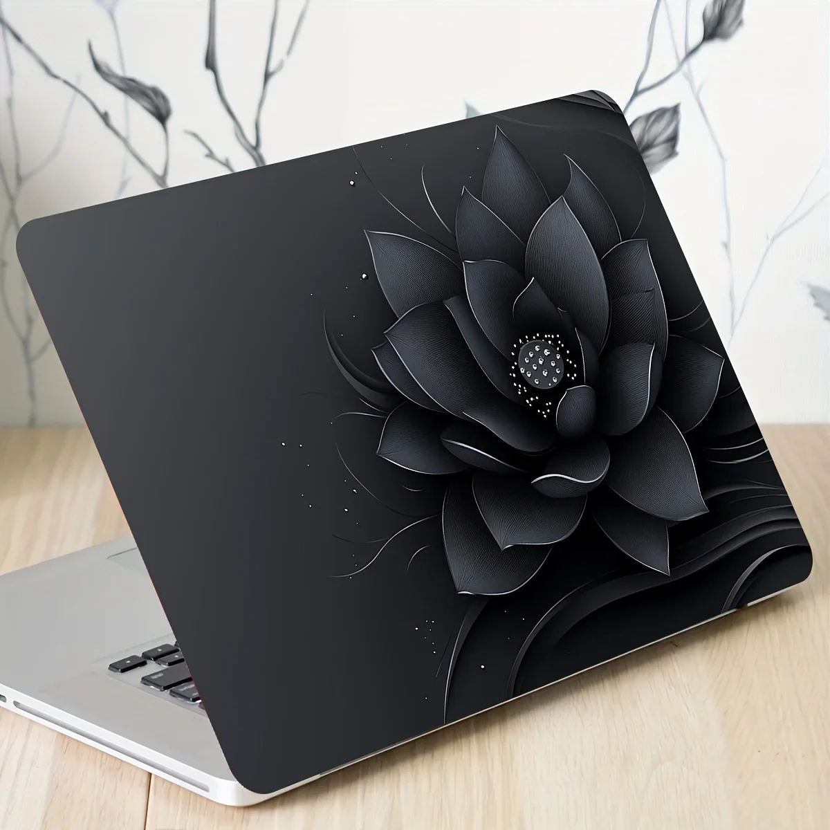 Vinyl Laptop Shell Black Lotus Sticker 2 Pieces/set Scratch Resistant DIY Art Protective Cover Suitable for HP Dell Lenovo Decal