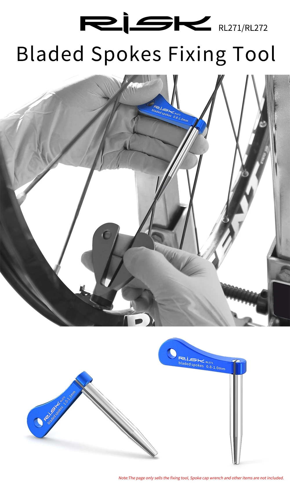 RISK Rennrad-Speichenschlüssel mit Klingen, Befestigungswerkzeughalter, Seers, Fahrrad-Flachspeichen, Felgen-Einstellwerkzeug für 0,8 mm bis 1,3 mm Speichen – Detail 1