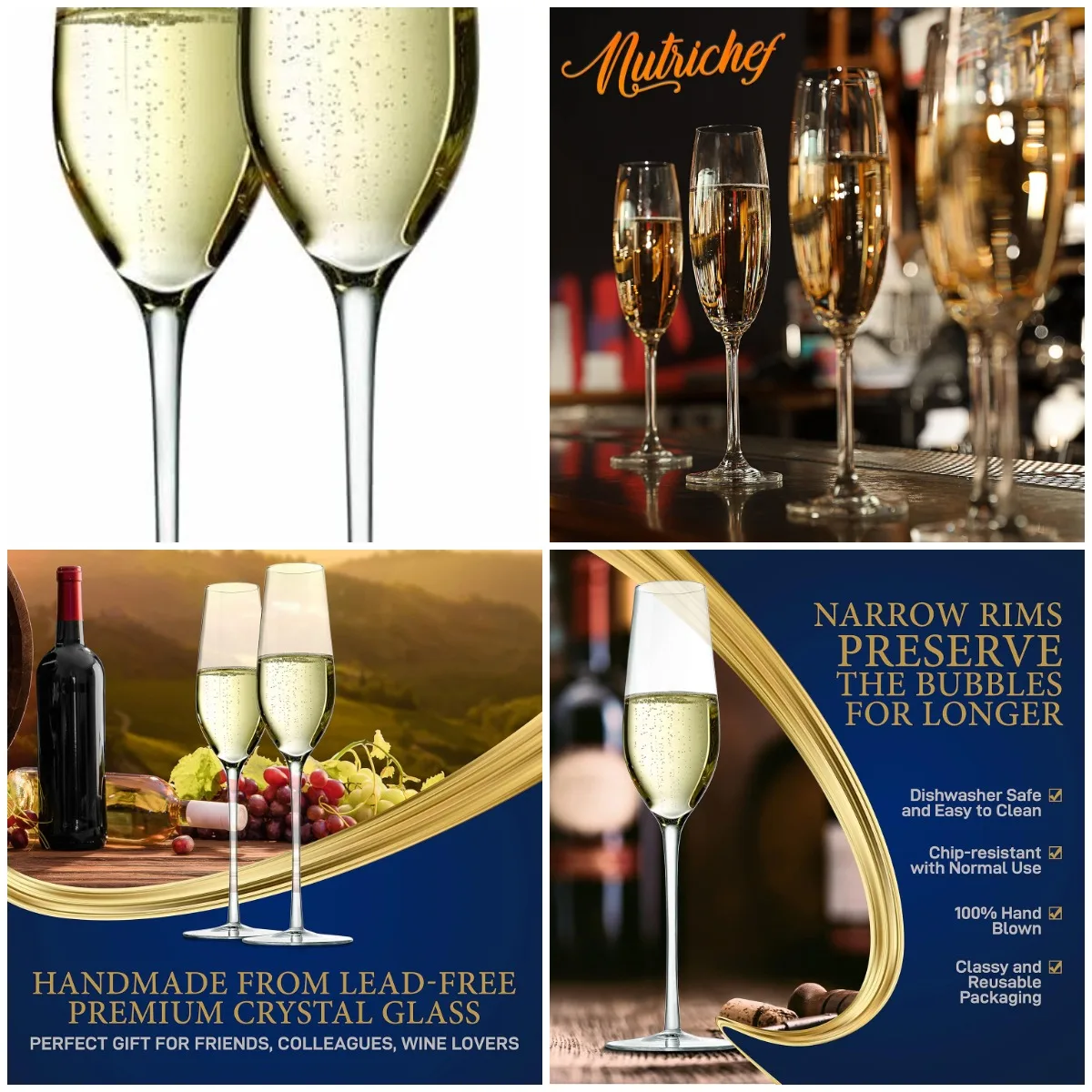 

Набор из 9 унций флейт для шампанского, 2 хрустальных прозрачных бокалов ручной работы для свадеб, вечеринок, Новых годов, рождественских тостов