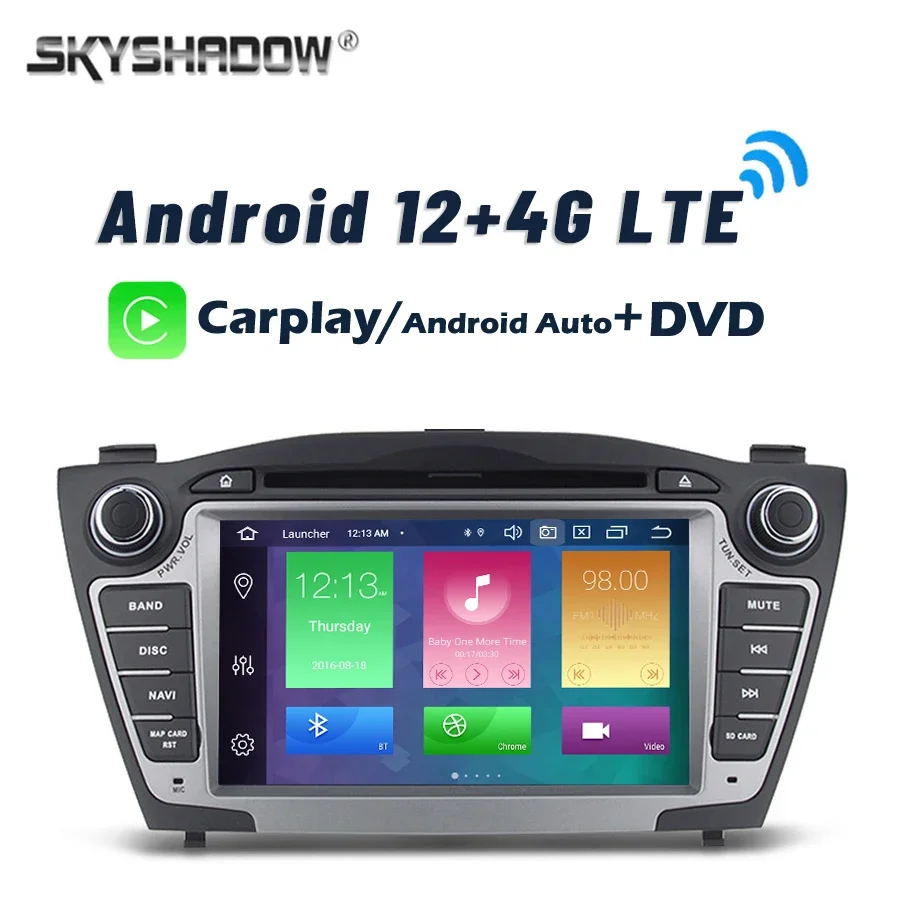 Carplay DSP 4G LTE IPS Автомобильный DVD-плеер Android 12,0 8G + 128 ГБ 8 ядер GPS Карта Wi-Fi RDS Радио Bluetooth Для Hyundai IX35 2010-2013