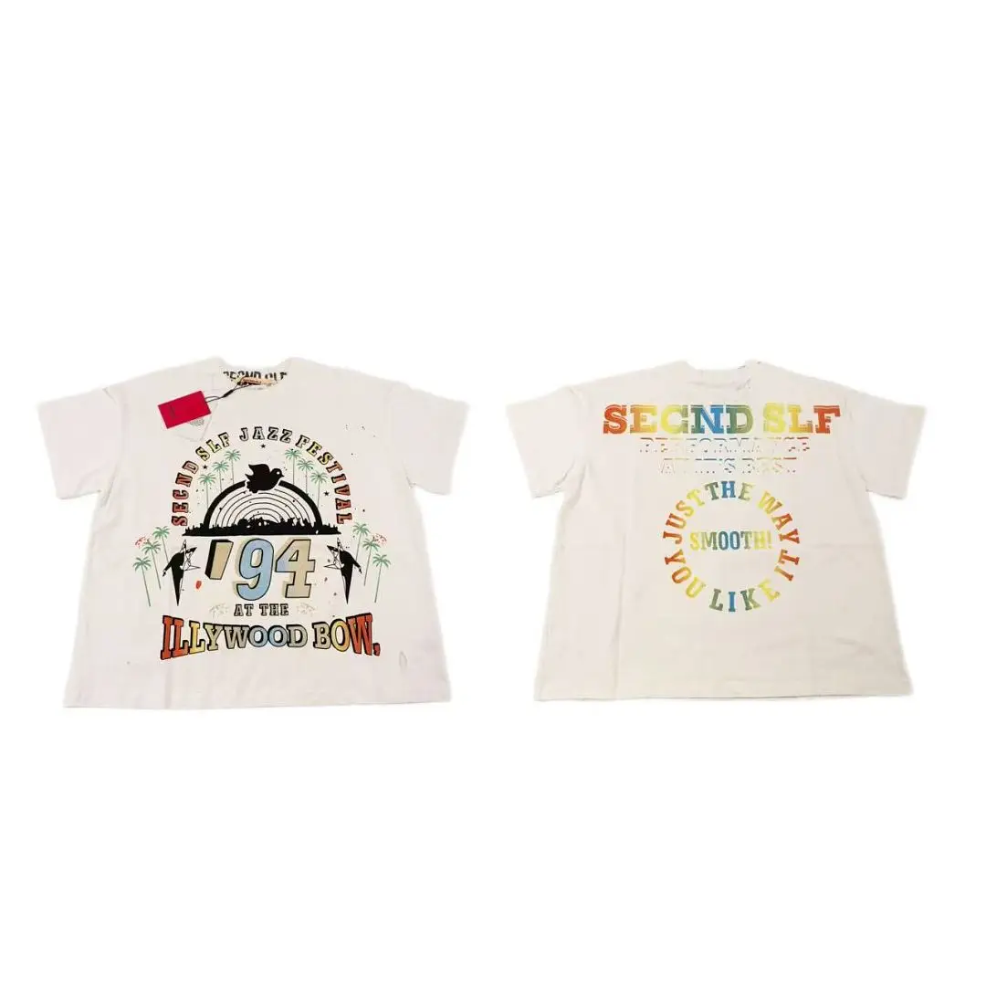 Vintage Festival Print T-shirt Distressed Splatter Graphic Oversized Loose Cotton T shirts High Quality Streetwear Casual Tee