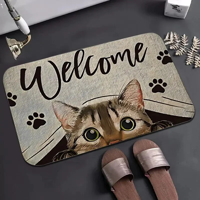 Super Absorbent Bath Mat Four Cats Living Room Rugs Entrance Doormat Home Balcony Decor Prayer Rug Non-slip Kitchen Door Mats Su