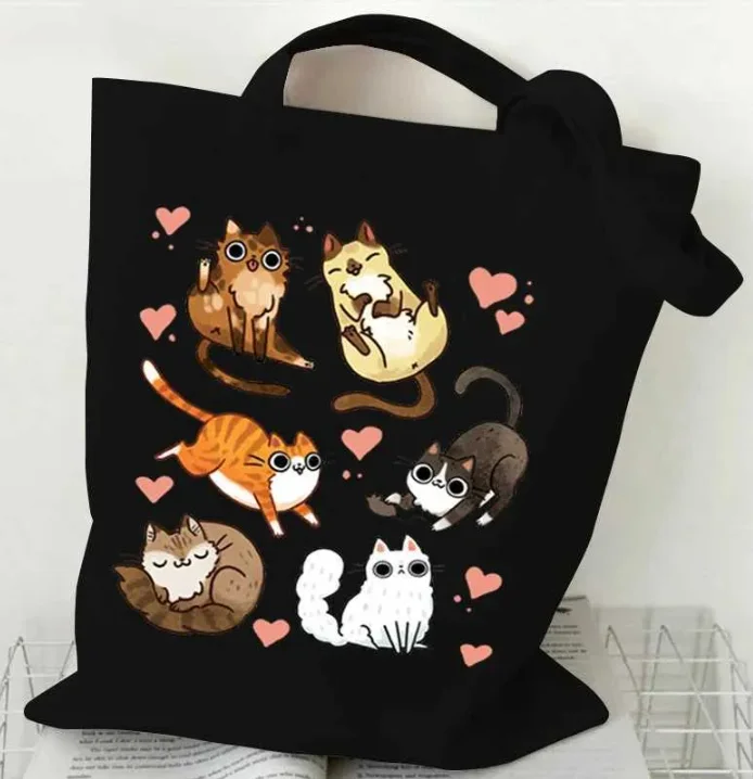 Cat Lover Tote Bag Versatile Minimalist Canvas Shoulder Bag for Men Women Casual Reusable Shopping Handbag Kawaii