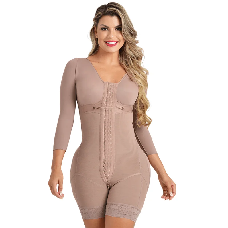 Fajas Colombianas ผู้หญิง Slimming แขนยาวการบีบอัด Butt Lifter Body Shaper เอวเทรนเนอร์โพสต์ไขมัน Shapewear