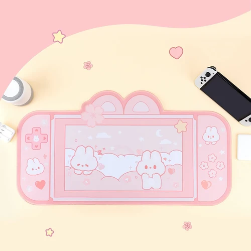 Imagen 2 del producto Alfombrilla de escritorio de conejito NS Switch, alfombrilla grande para teclado y juegos, alfombrilla para ratón, Animal rosa Pastel, Kawaii, Protector de escritorio de Anime bonito