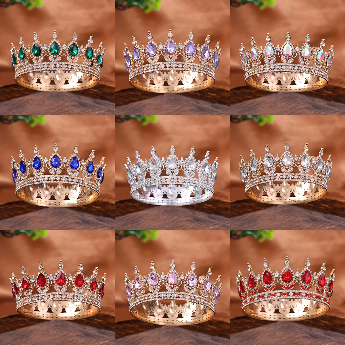 Fashion Crystal Rhinestone Round Tiaras And Crowns Queen Princess Diadems Wedding Hair Accessories For Bride Women