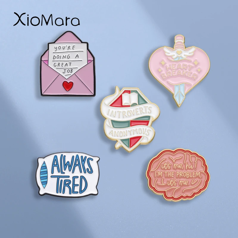 Introverts Anonymous Socially Awkward Brooch Enamel Pins Medals Heart Badges Funny Quotes Backpack Lapel Jewelry Ornaments Gift