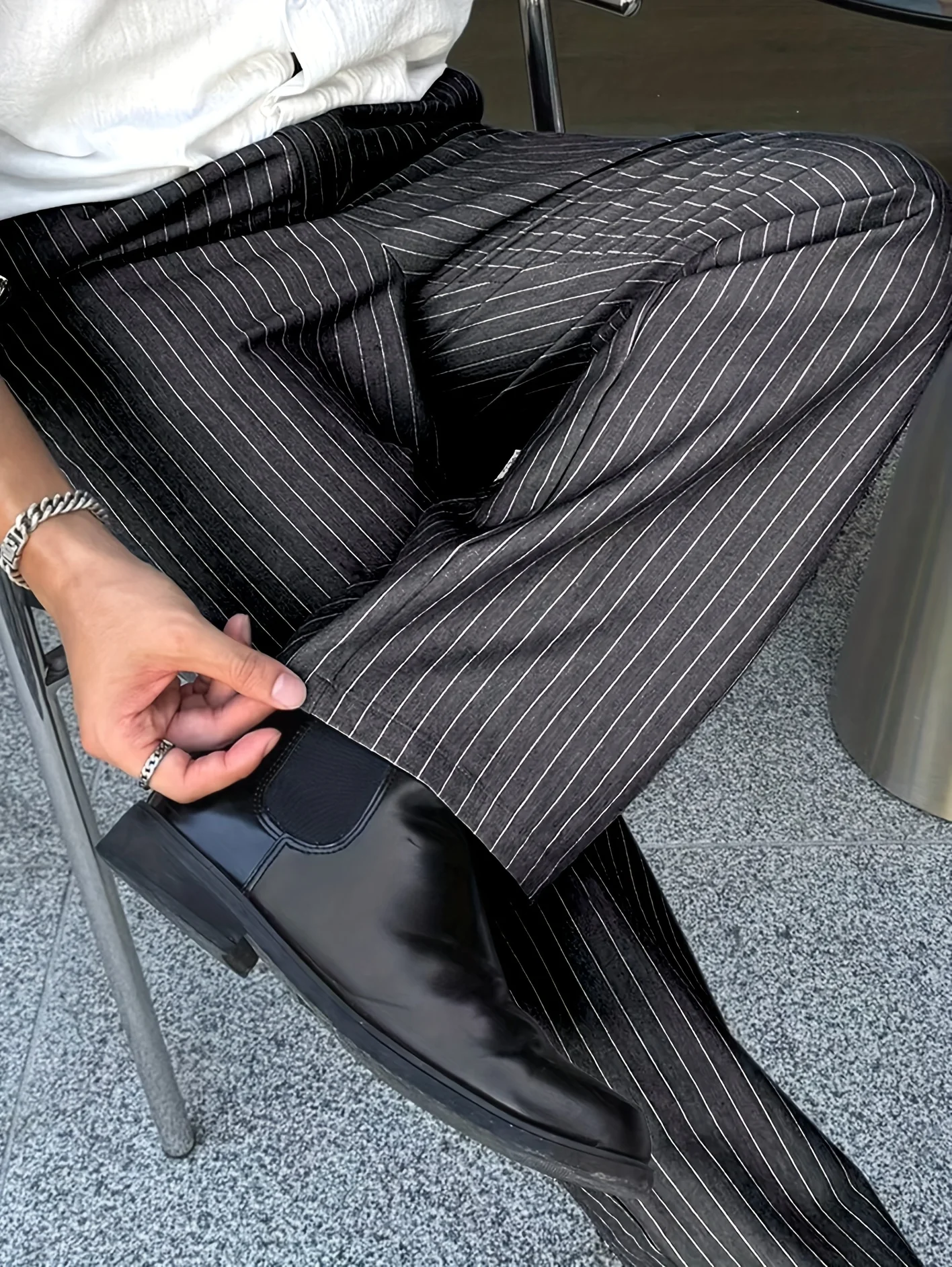 Refined Men Straight Fit Trousers Classic Pinstripe Pattern High Waist Formal Business Pants 1 Piece Daily Party Pant Customized