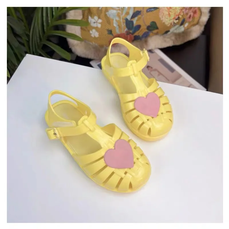 Mini Melissa Girl Brazi Summer Jelly Shoes Little Baby Toddler Fashion Love Heart Soft Sole Roma Sandals Kids Anti-Slip Valentin