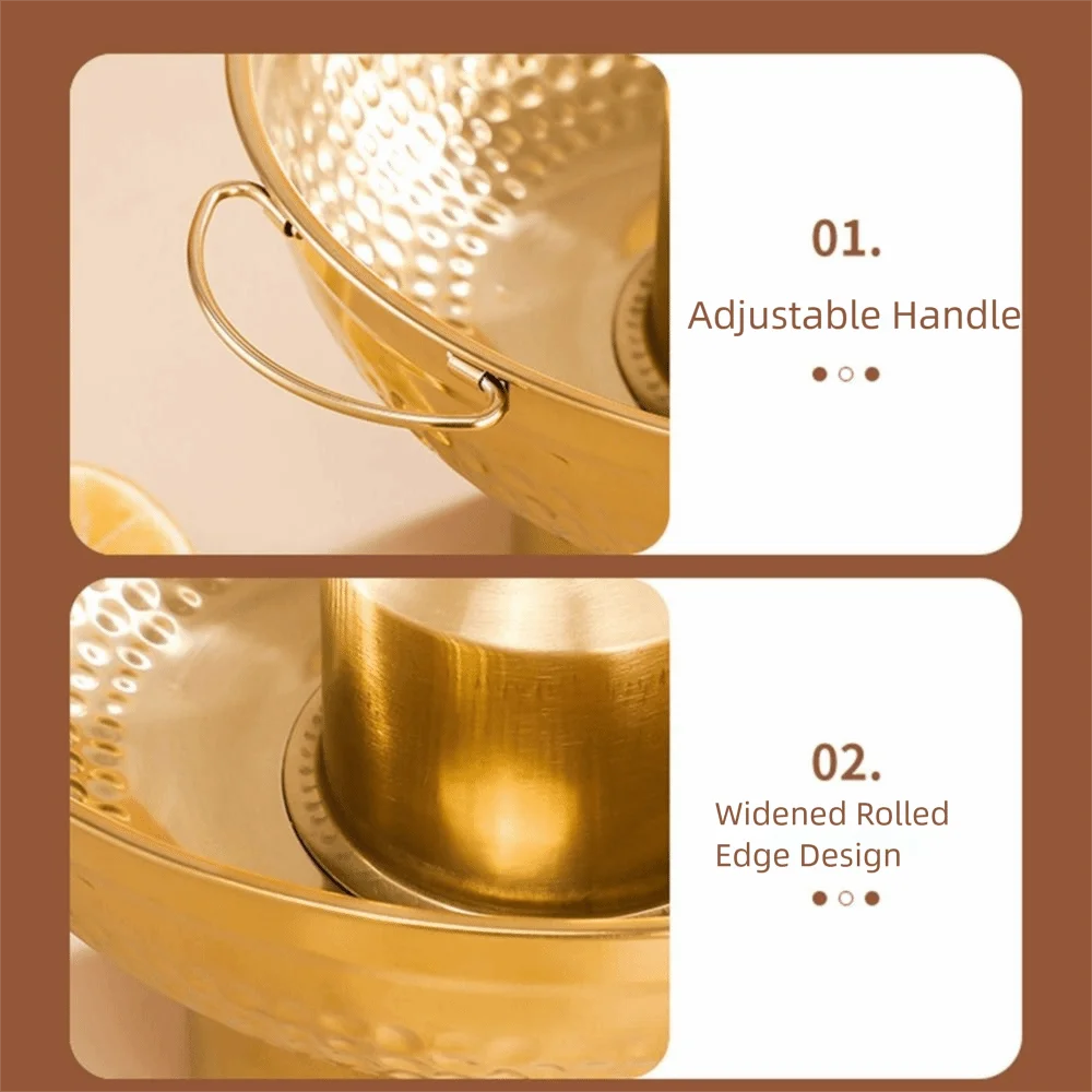 

20/22cm Stainless Steel Hot Pot Fast Heating with Chimney Double Ears Hot Pot with Handle Round Dessert Holder Household