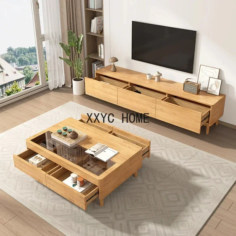 Gambe quadrate in legno massello Soggiorno Casa Piccolo appartamento Tavolo da tè Tavolo da tè Kung Fu in vetro