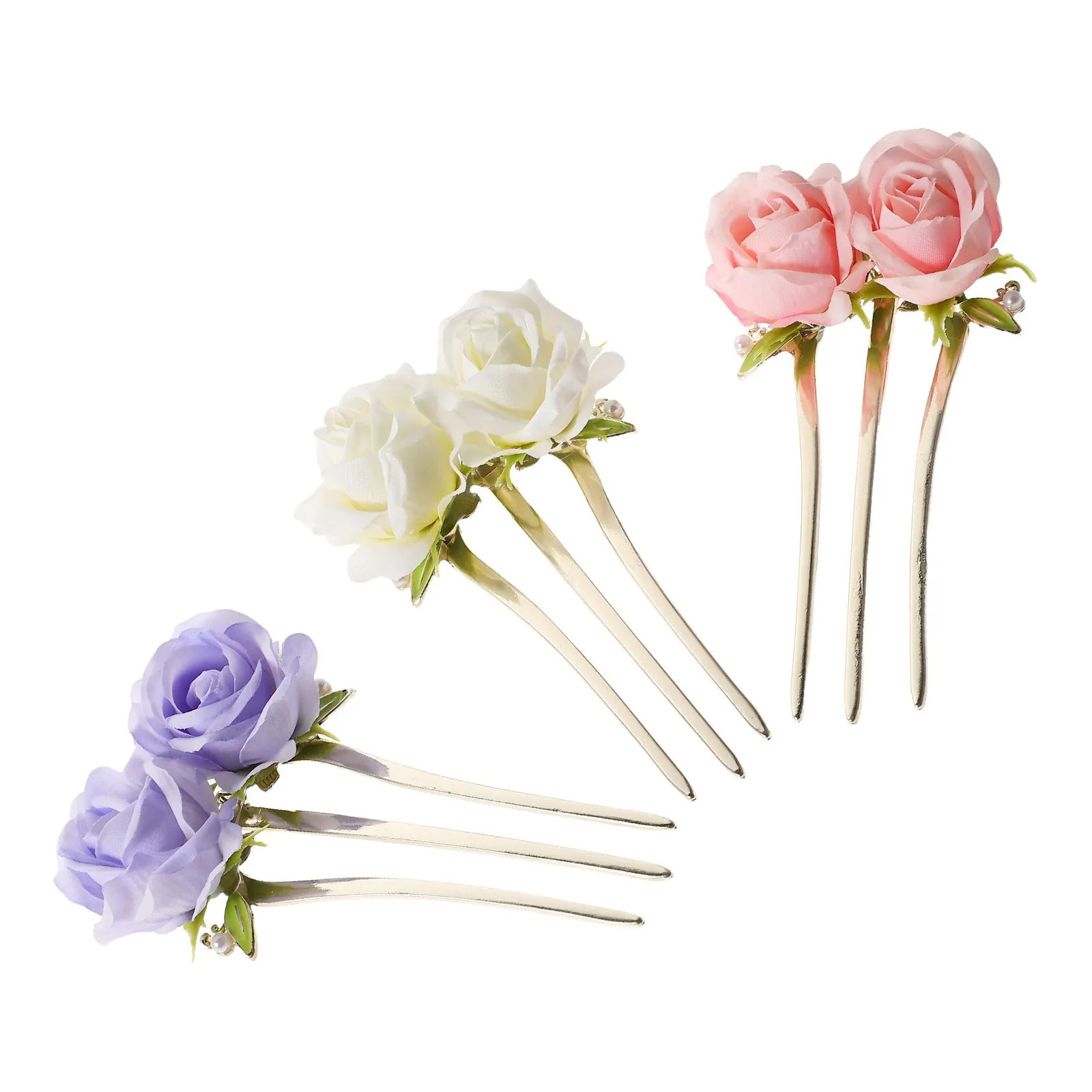 3pcs Vintage Peony Hair Forks for Updo Chignon – Beige Pink Purple Hairpins for Wedding Festival Daily Wear