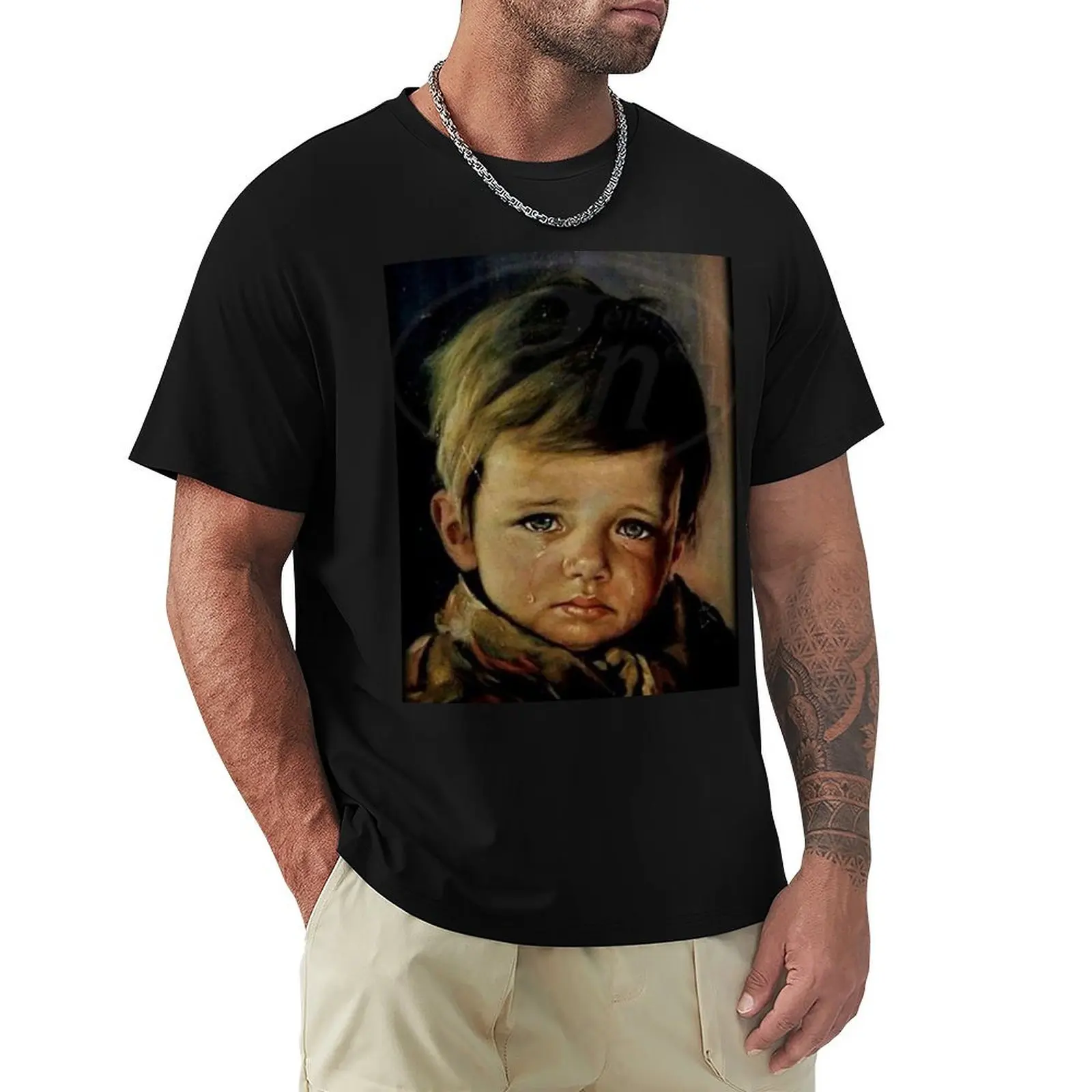 The crying boy cursed painting T-Shirt Plus Size Short Sleeve T-Shirt