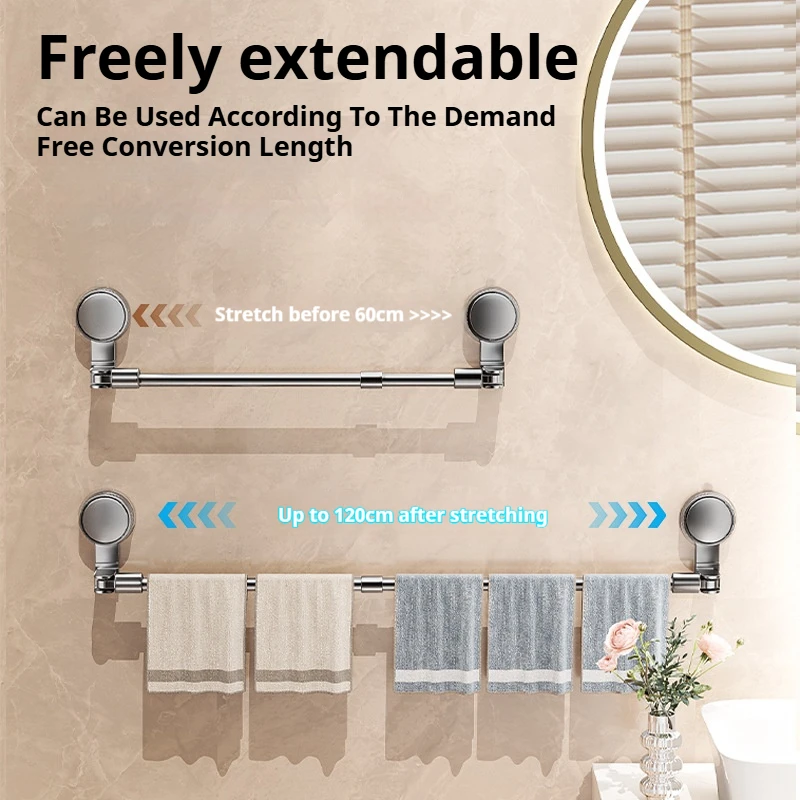 Stretchable Towel Rack Suction Cup Towel Bar Holder Without Drilling Hole Wall Mounted  Towel Rack Kitchen Pot Cover Rack