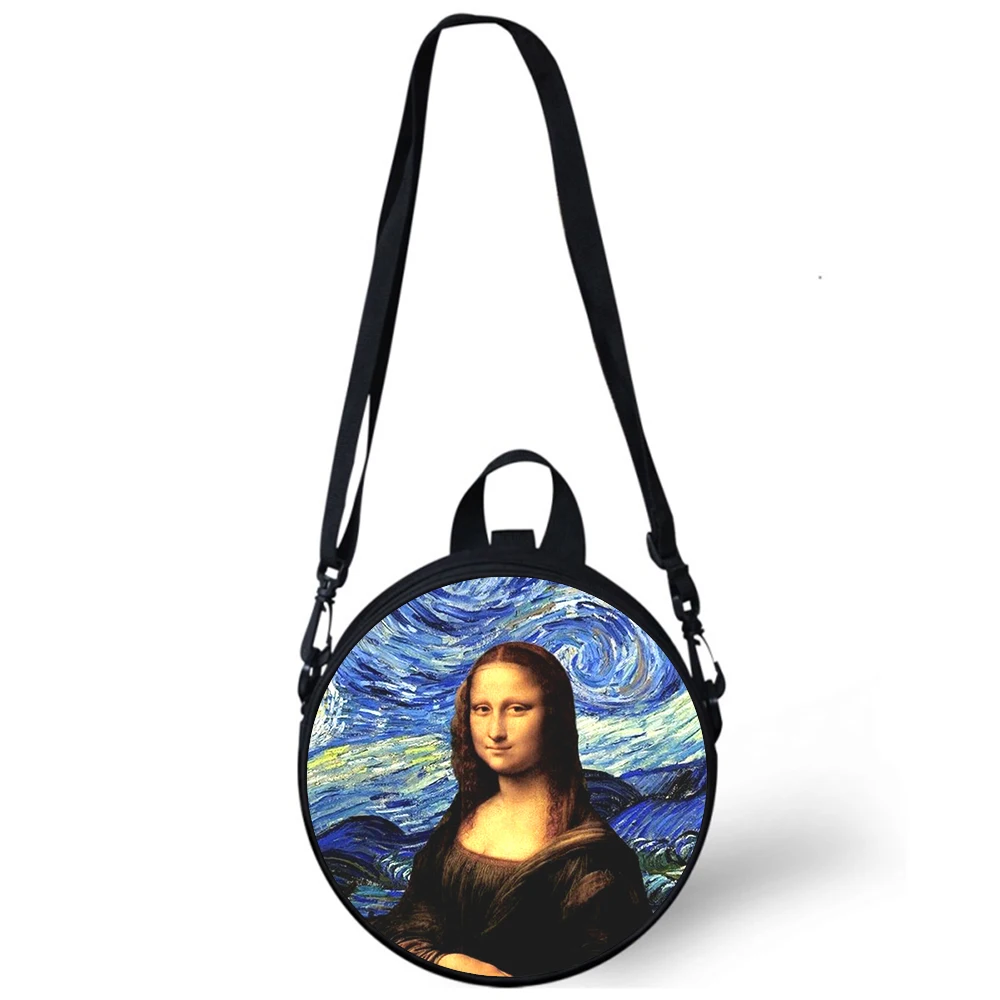 Mona Lisa art Child kindergarten Bag 3D Print Crossbody Shoulder Bags For School Women Mini Round Bagpacks Rugtas Bag