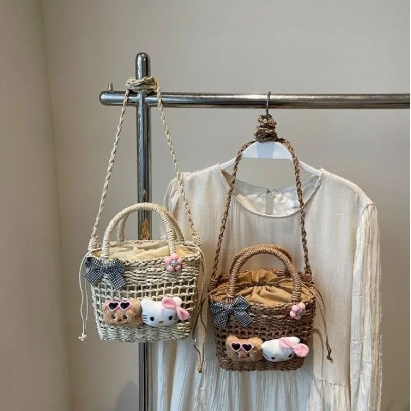 

Kawaii Hello Kitty Anime Sanrio Outdoor Vegetable Basket Cute Bucket Bag Seaside Vacation Beach Bag Ins Fashion Gifts for Girls
