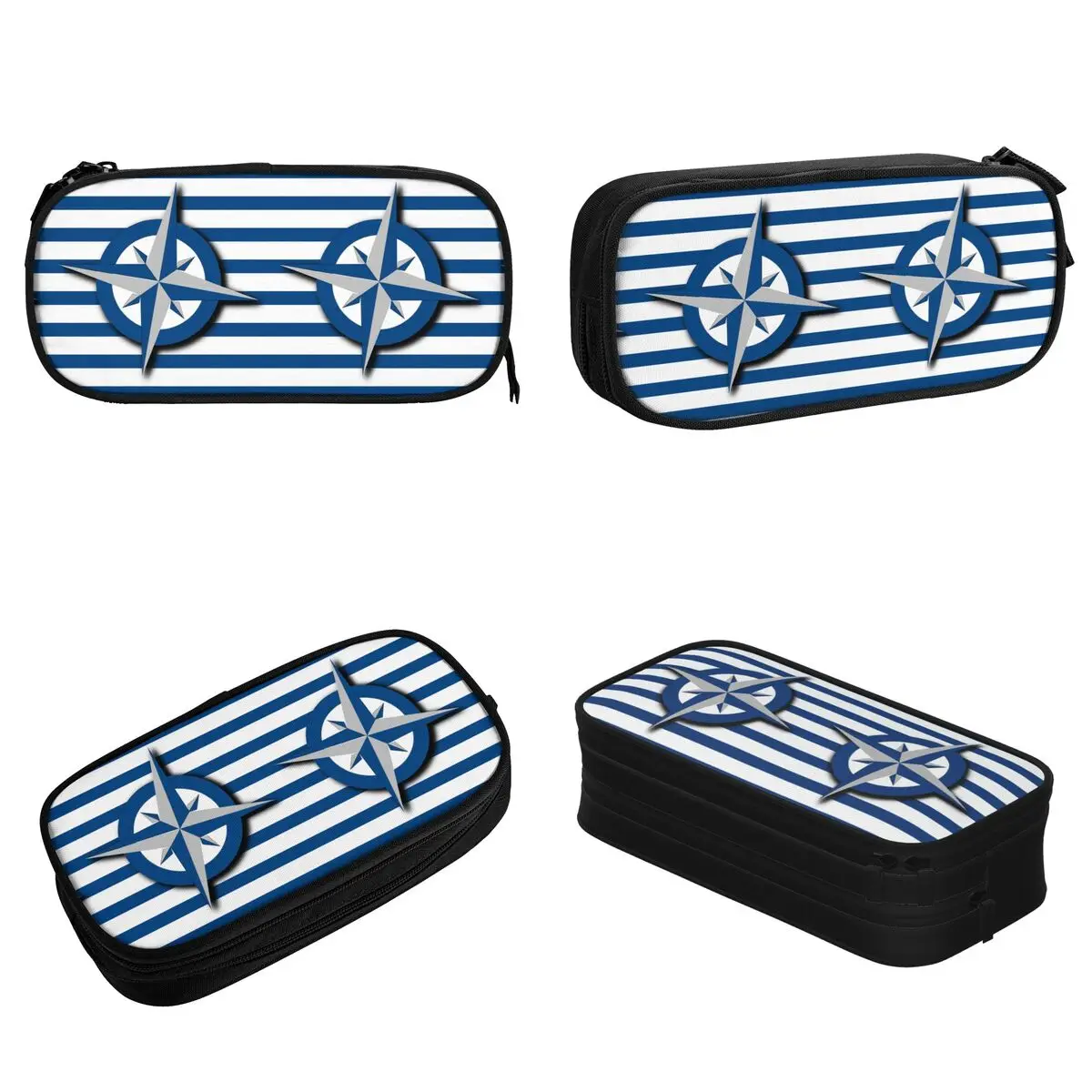 Compass Stripes Pattern Pencil Case, Nautical Anchor Pen Box, grande saco de armazenamento, papelaria para escritório Presentes para menina e menino