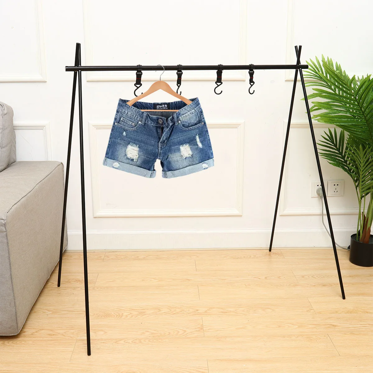 

1pc Tripod Heavy Duty Aluminum Alloy Folding Clothes Portable Outdoor Storage Organizer Lightweight Hanging Shelf Black L Size