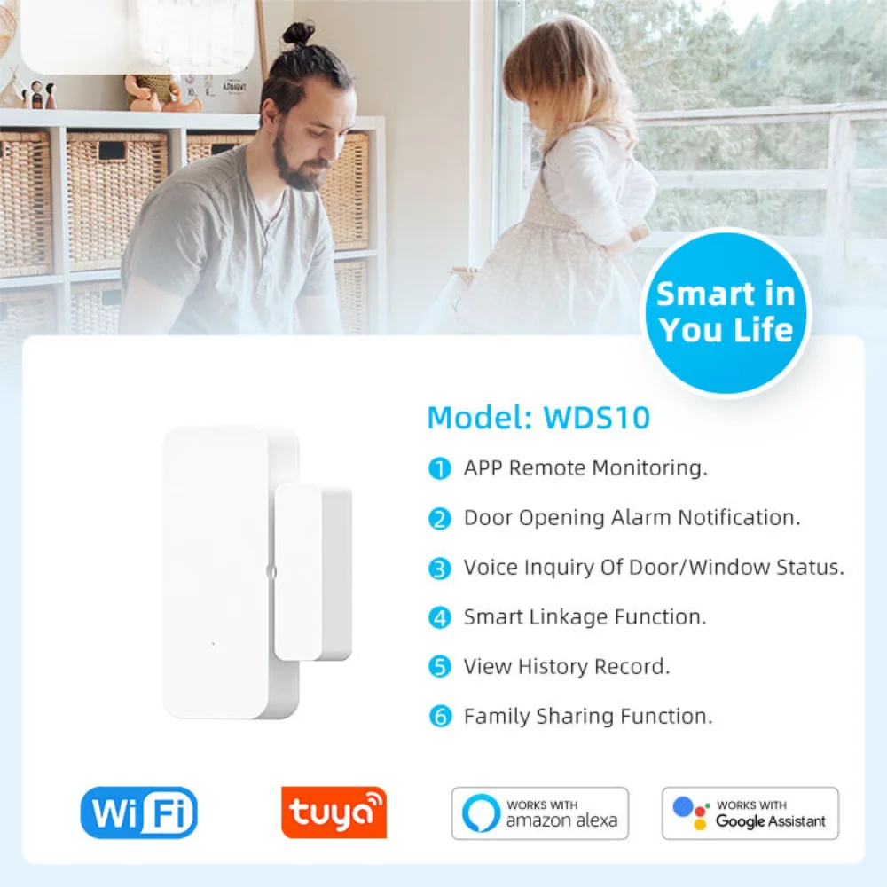 

Tuya WiFi Door and Window Sensor Real-time Alarm for Smart Wireless Anti-Theft Door Sensor Enhanced Home Security