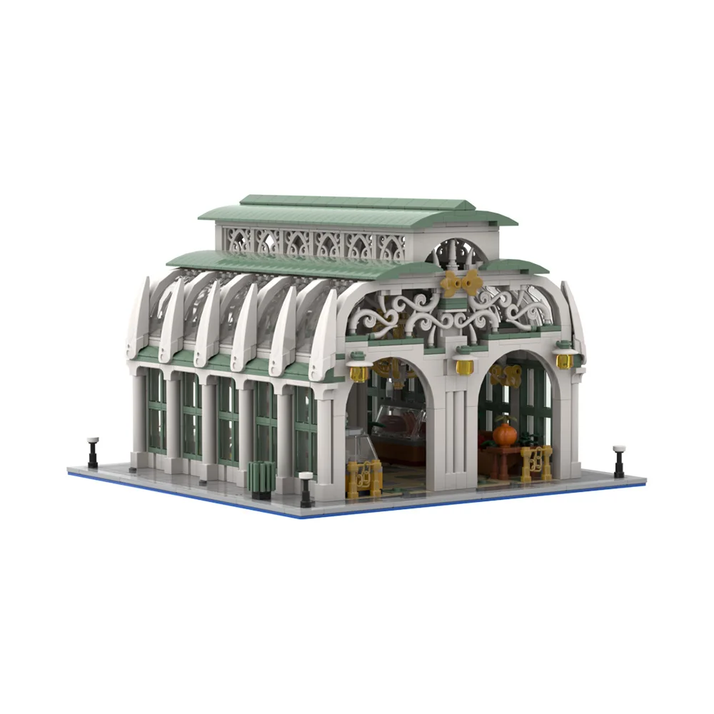 MOC Market Hall Building Block Set Food Hall Indoor Market House Bricks Model Food Hall Educational Toys