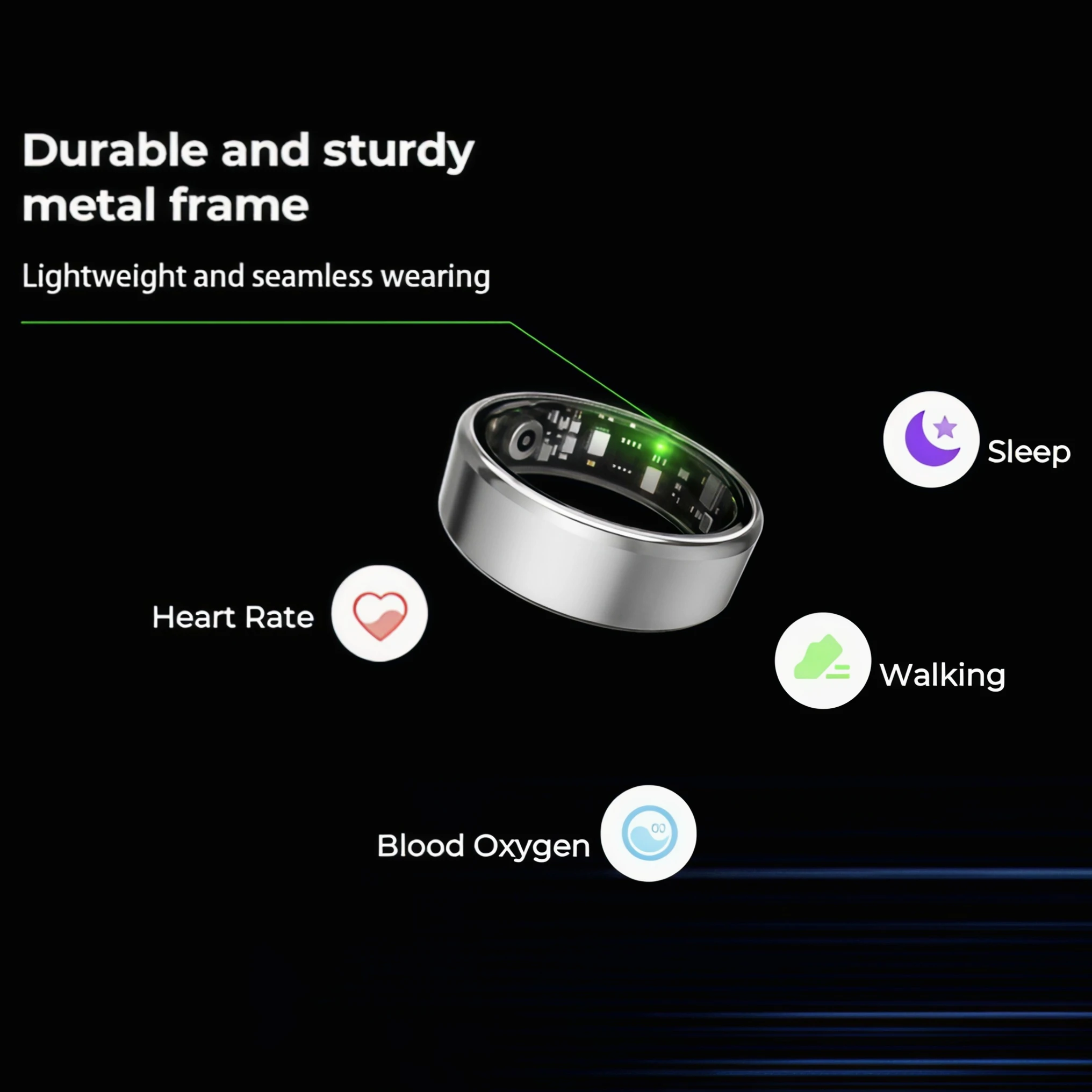 Smart Ring - جهاز تتبع الرياضة والنوم. يمكنه مراقبة الخطوات والمسافة والسعرات الحرارية، ويقدم أوضاع رياضية متعددة. مع تصميم عصري، إنه متوافق مع أجهزة iPhone وAndroid. #2