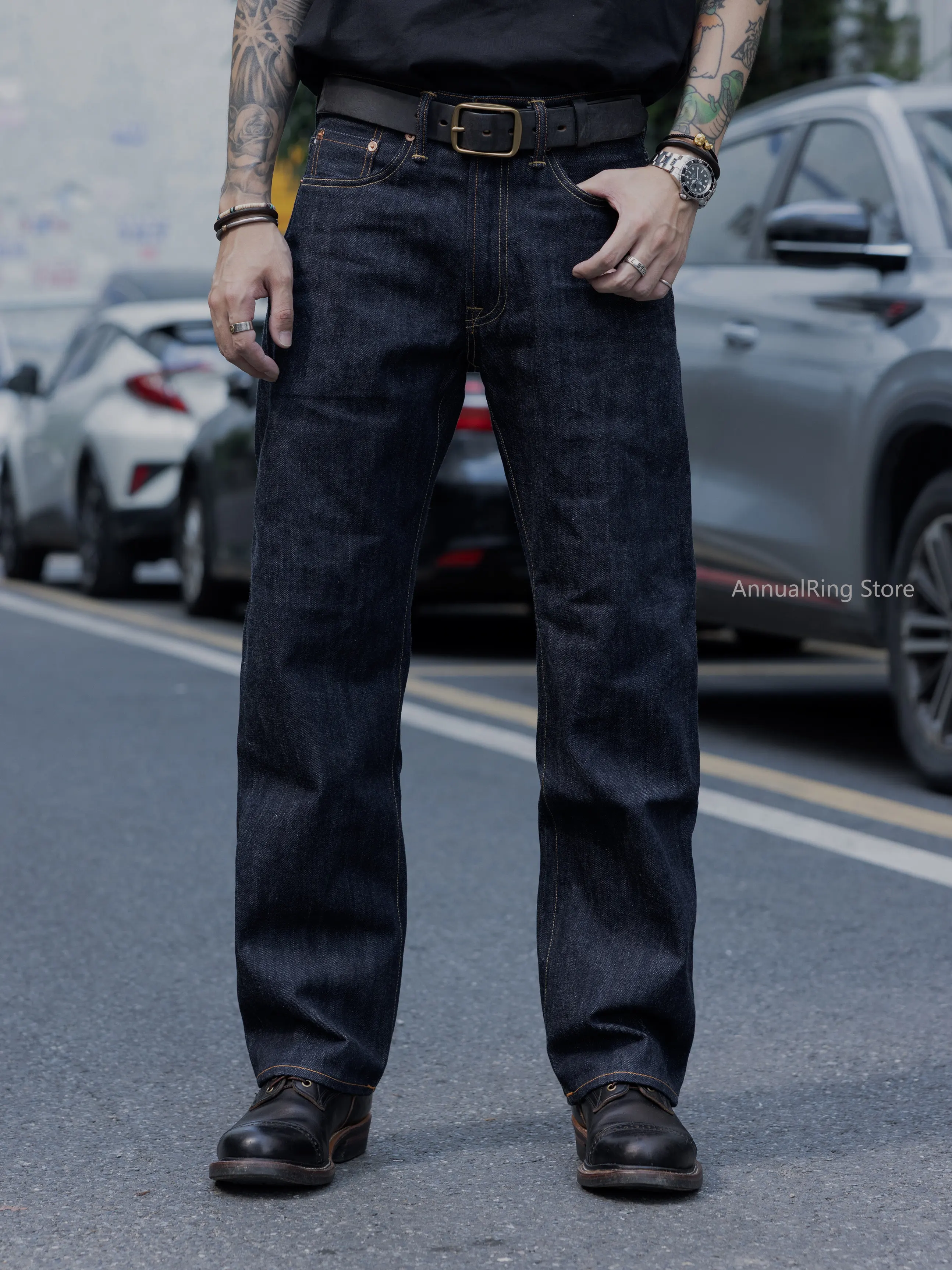 Red Tornado 12.5oz Vintage Selvedge Jeans Rinsed Relaxed Straight Leg One-wash Raw Denim Trousers for Men