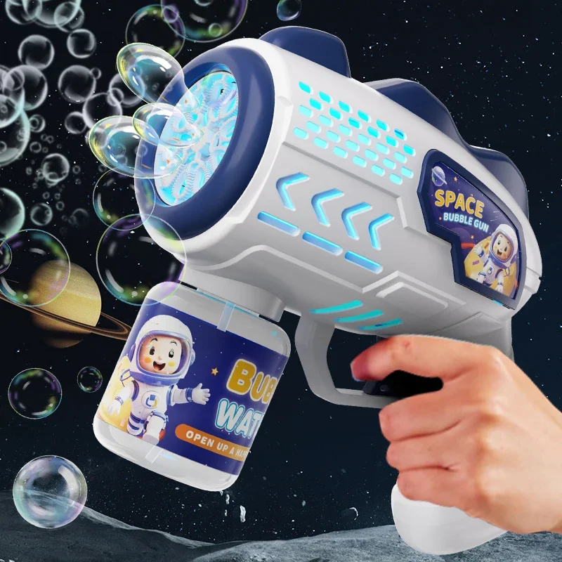 Pistola a bolle elettrica per astronauta per bambini, macchina a bolle giocattolo, soffiatore automatico di sapone con luci, giochi estivi per feste all'aperto, chi