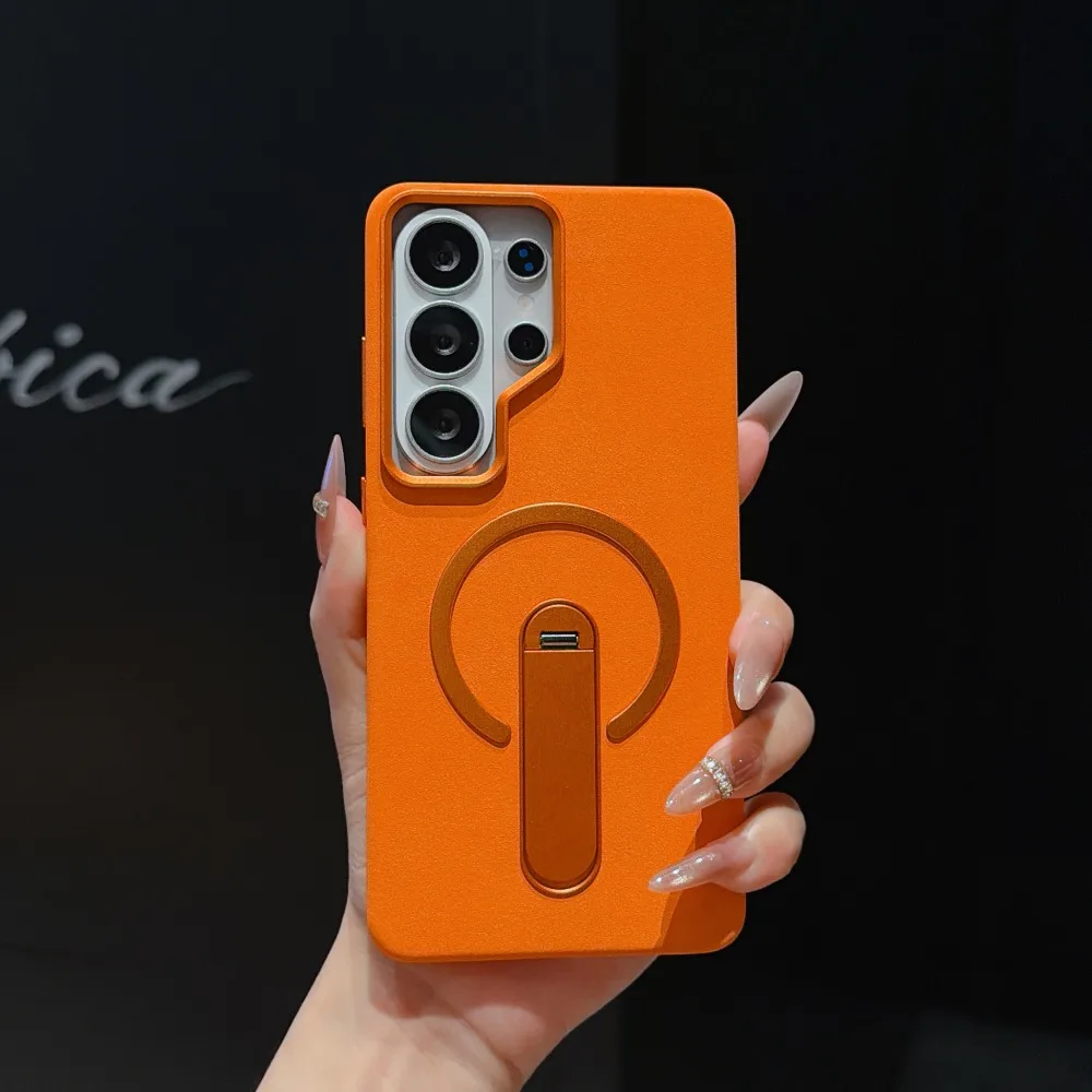 Luxury Elephant Leather Case For Samsung S26 Ultra S25 S24 Plus Magnetic Stand Cover Metal Frame Shockproof Matte Phone Shell