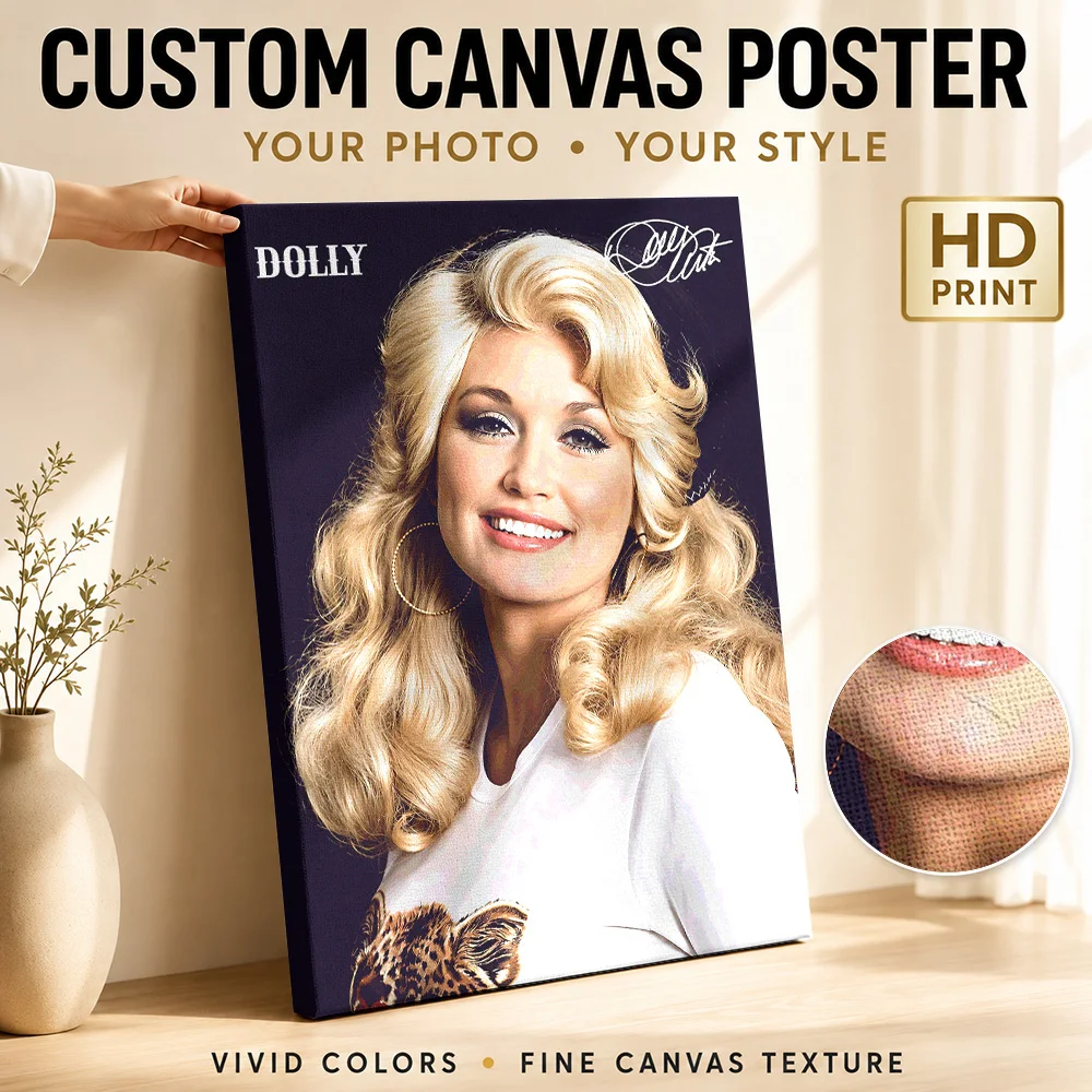 Dolly Parton Smiling Portrait Framed Canvas Print Personalized Photo Warm Studio Lighting Wall Art For Living Room Singer Gift