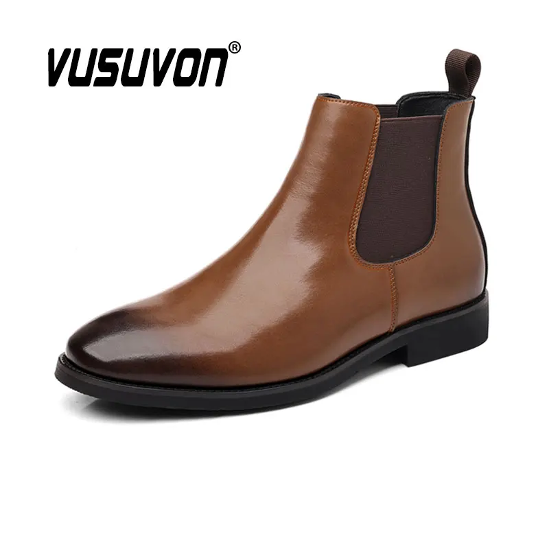 Men Chelsea Boots Split Leather / Fur Winter Party Fashion Dress Shoes Comfortable Black Safety For Winter Ankle Flats