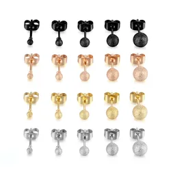 1 Pair Stainless Steel Frosted/Glossy Small Ball Stud Earrings for Women Simple Classic Girls' Ear Jewelry