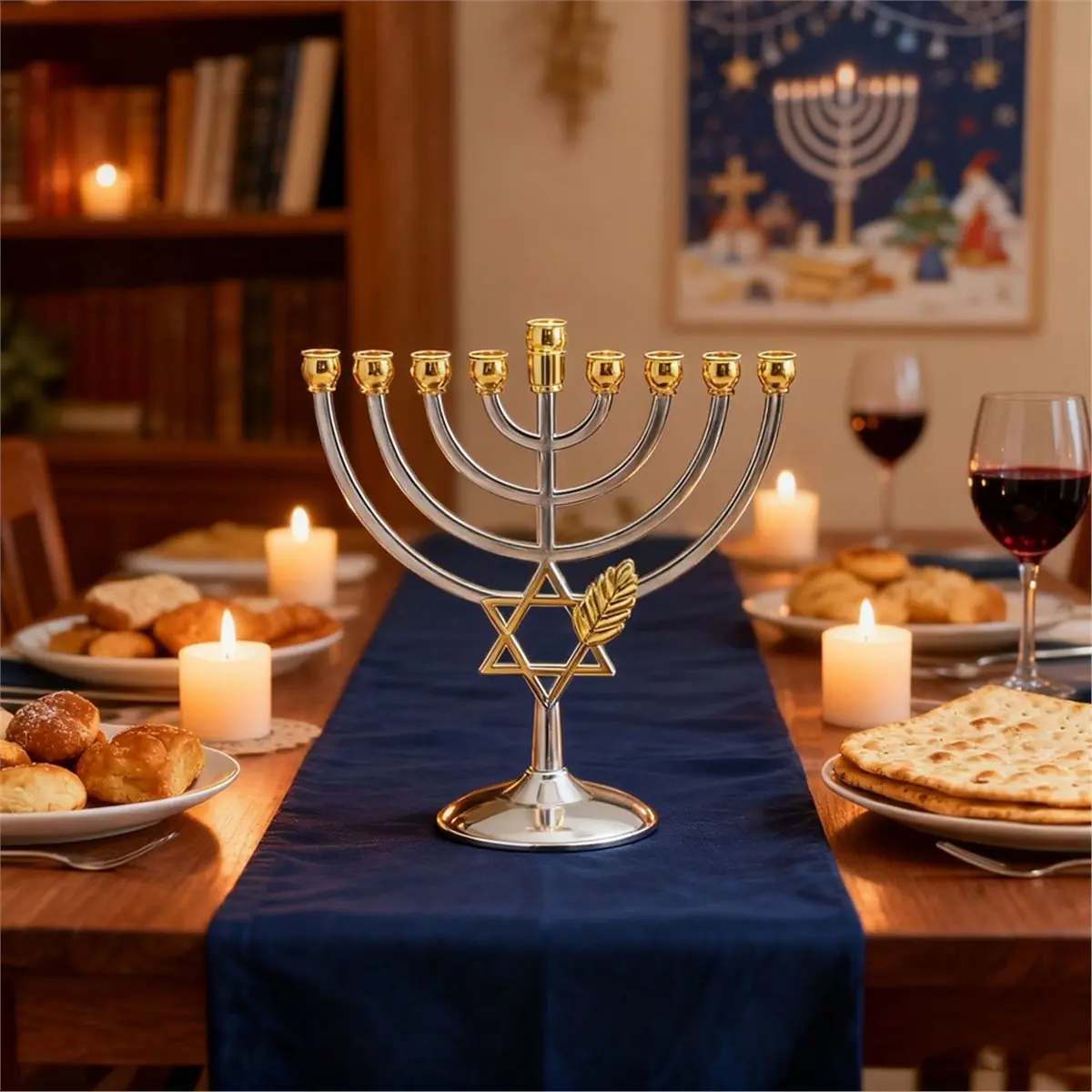 A67T NEW Traditional Jewish 9 Branch Candle Sticks Holder Temple Candle Holder 9 Branch
