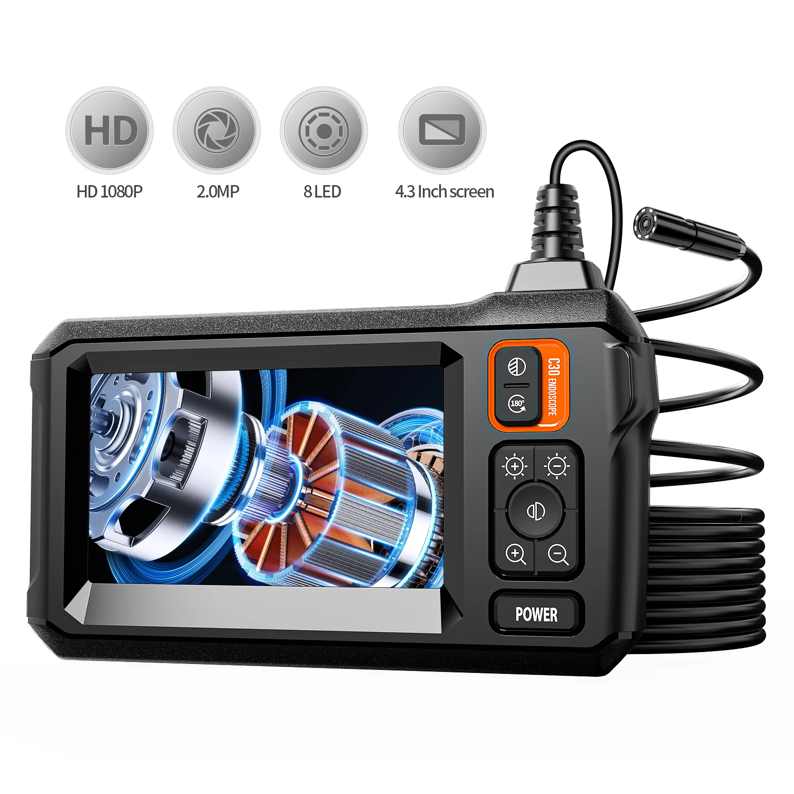 Industrial Endoscope Camera Waterproof IP67 HD Inspection Borescope Drain 8mm Snake Camera 4.3 Inch Screen Automotive Camera