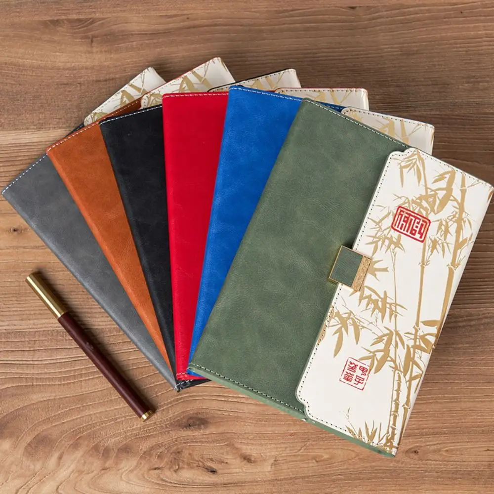 Stationery Vintage Leather Notebook Chinese Style Business Diary Book A5 Bamboo Leaf Pattern Note Pad School