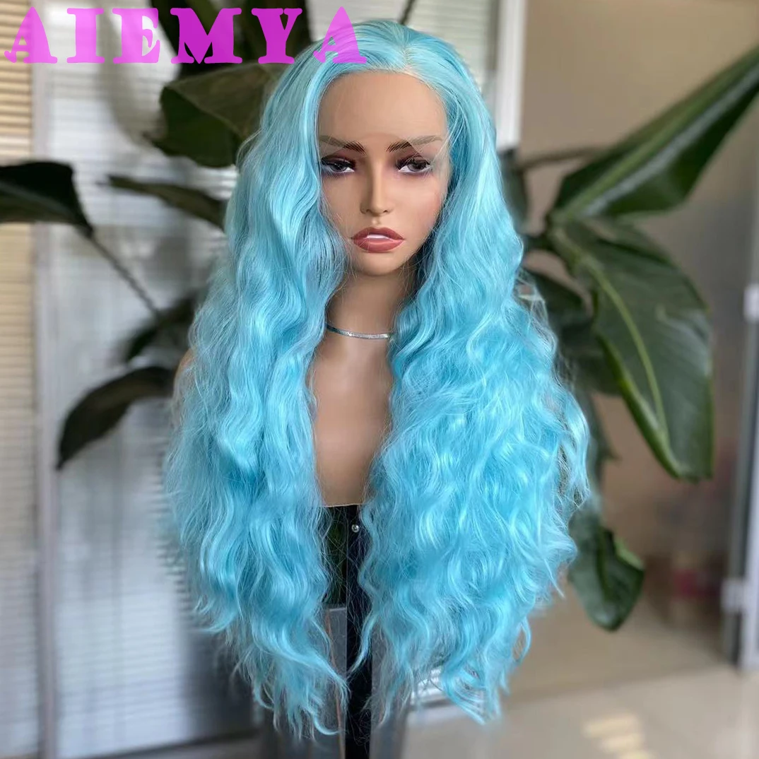 AIMEYA Blue Lace Front Wig Loose Curly Wigs for Women Girls Heat Resistant Synthetic Lace Wig Ginger Orange Wigs Daily Use